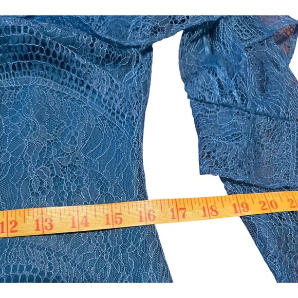nanette Nanette Lepore Poetic Love Blue Ruffle Trim Lace Shift Dress Sz 4 - Picture 7 of 8